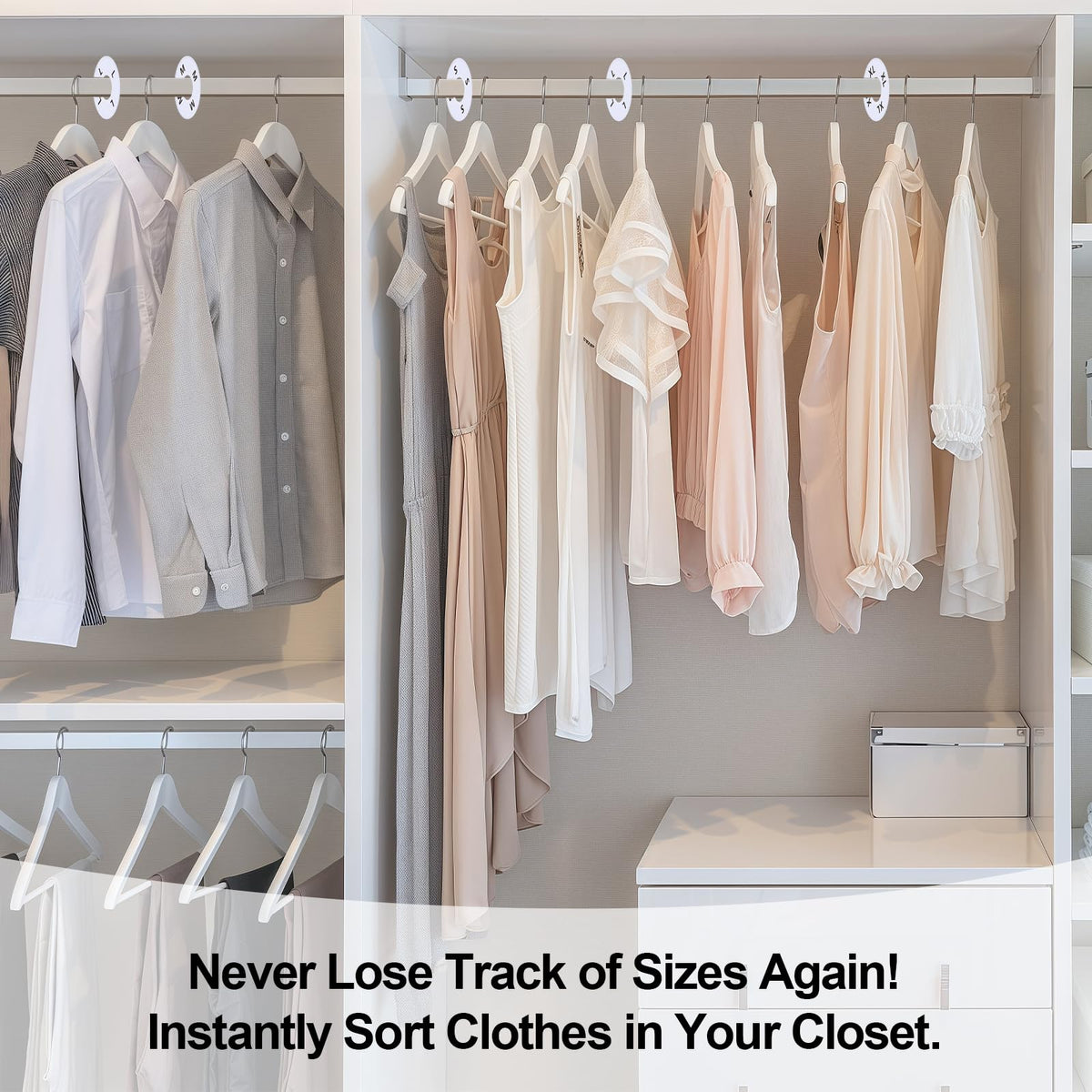 13 Pcs Clothing Rack Size Dividers Round White Plastic Size Markers for Clothing Rack Pre-Labeled (XXS-XXXL) & Blank Dividers & Erasable Pen for Closet, Retail Store, Wardrobe 13 Pcs