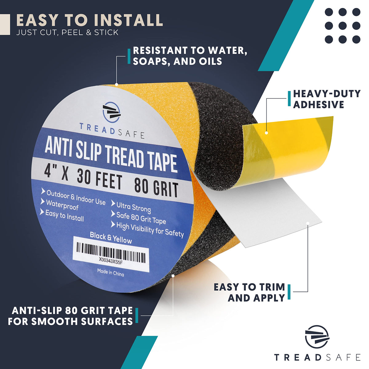 Anti Slip Safety Tape for Steps - Black and Yellow Grip Tape, Caution Tape Adhesive Step Tape, Hazard Grip Tape, Stairs Safety Tape (4" x 30 FT Roll) Caution Tape 4" x 30 FT Roll