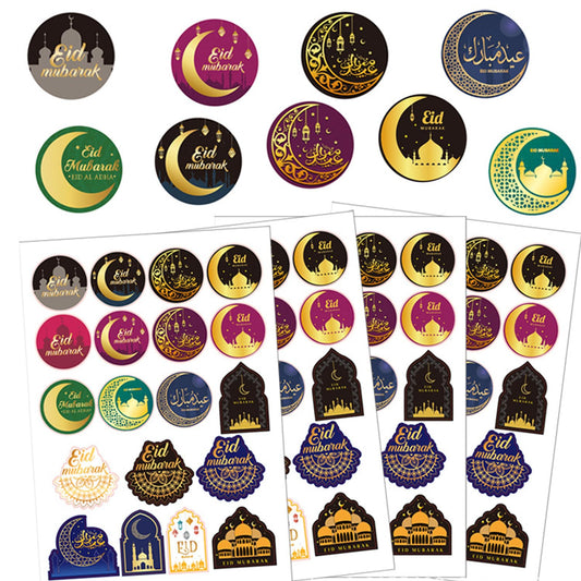 76 Pcs Ramadan Stickers - Happy Eid al-Fitr Stickers, Self-Adhesive & Waterproof Star Moon Labels for Greeting Cards, Laptops, Bottles, Eid Party Decoration - Festive Islamic Decor Supplies