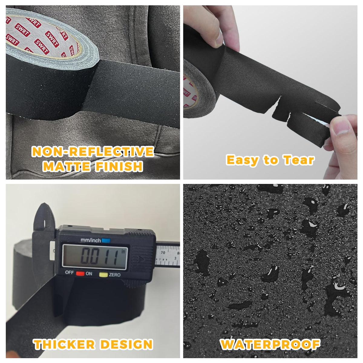 SWRT Gaffers Tape, 11 Mil Industrial Grade Gaffer Tape, 2’’ x 30 Yards, 2 Pack, Reinforced Adhesion, Easily Remove No Residue, Professional Matte Finish No Reflection, Black, 60 Yards in Total