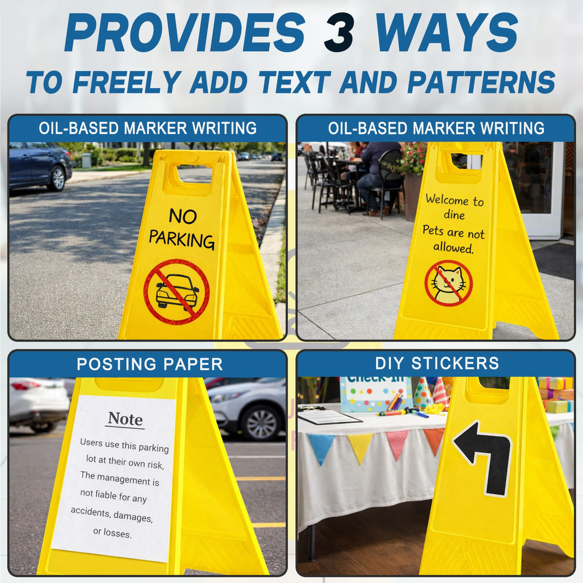 2 Pack 17.5" Height Blank Floor Sign Yellow A-frame Foldable Caution Sign Write-On Double Sided Safety Warning for Pool Restaurant Restroom Office 2 6.5 x 17.5 x 10.2 Inch