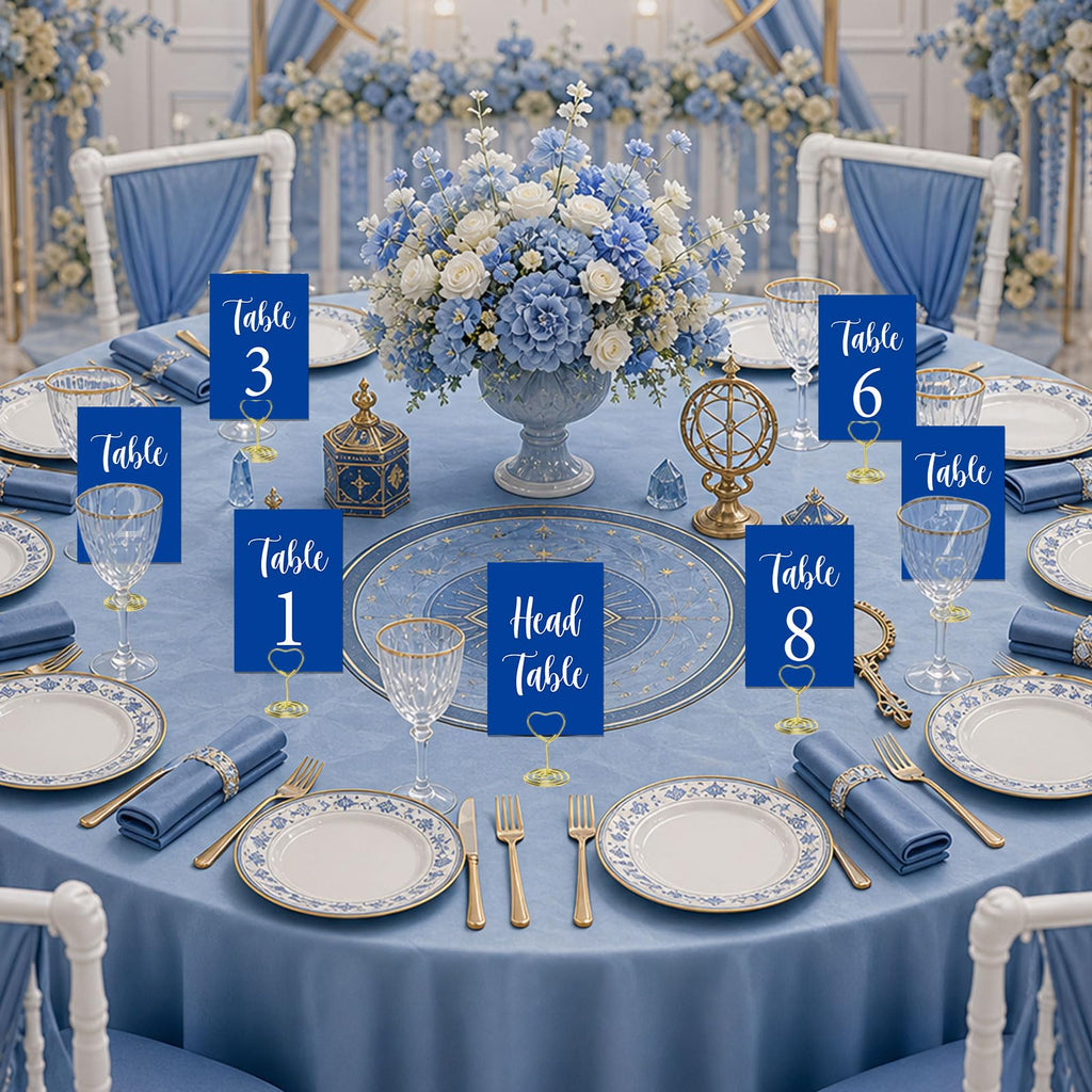 Blue Wedding Table Numbers 1-20 with Head Table and 21PCS Card Holders Blue