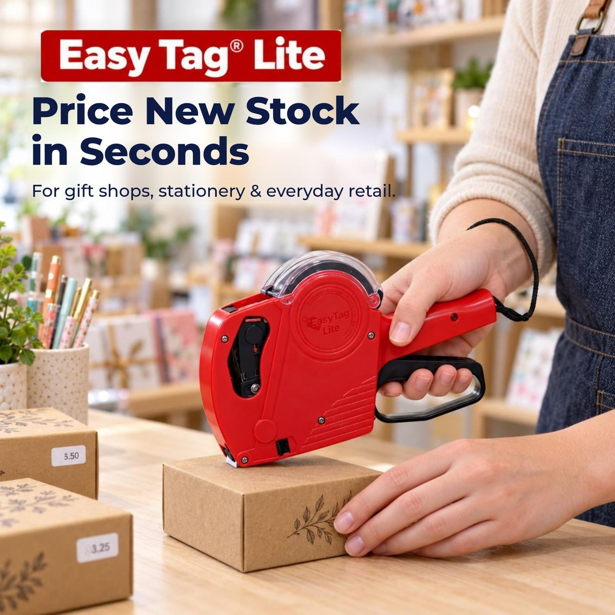 Easy Tag Lite Price Gun, 8 Digits 5500EOS Pricing Gun with 5,000 White Label Stickers, 3 Ink Rollers, 1 Scraper, Price Guns for Retail, Yard Sale (Red)