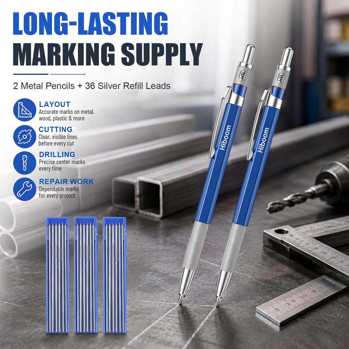 Hiboom 2 Pcs Welders Pencil with 36 Silver Round Mechanical Pencil Refills 1