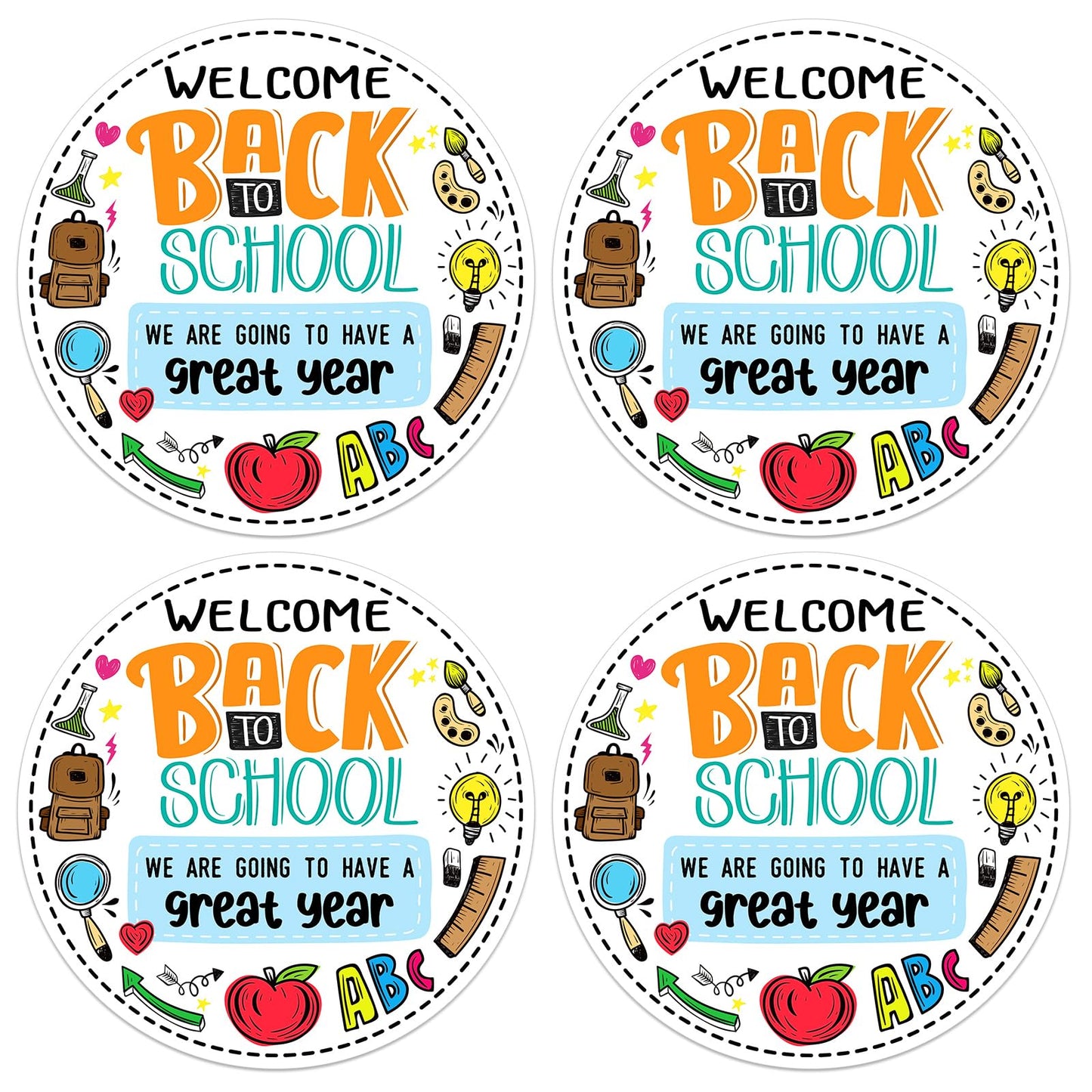 D4DREAM Welcome Back to School Label Sticker for Students 4" Present Stickers Labels for Kids Round Cartoon Reward Encouragement Gifts Stickers Teacher Supplies for Kindergarten Preschool Classroom
