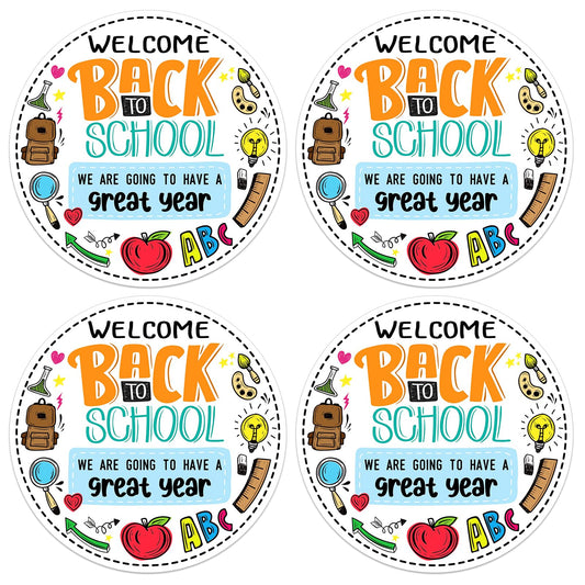 D4DREAM Welcome Back to School Label Sticker for Students 4" Present Stickers Labels for Kids Round Cartoon Reward Encouragement Gifts Stickers Teacher Supplies for Kindergarten Preschool Classroom