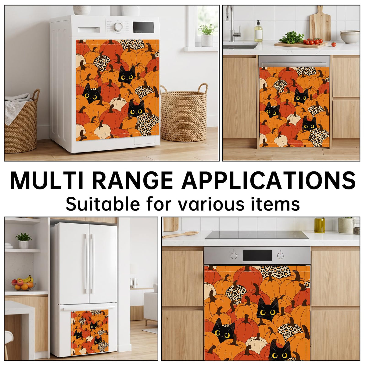 Halloween Cat Dishwasher Magnet Cover, Pumpkin Reusable Appliances Panel