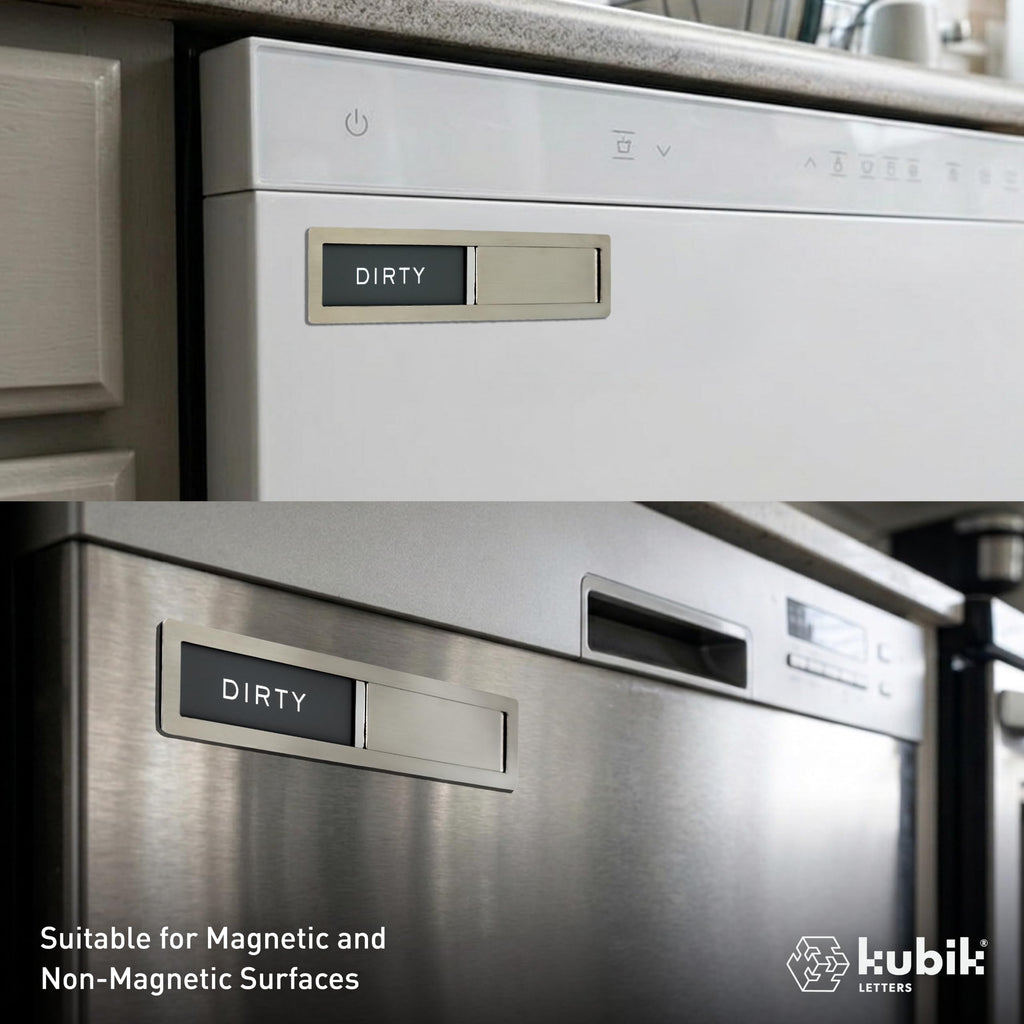 Clean Dirty Magnet for Dishwasher - Stainless Steel Sign by Kubik Letters Stainless Steel (DIRTY/CLEAN)