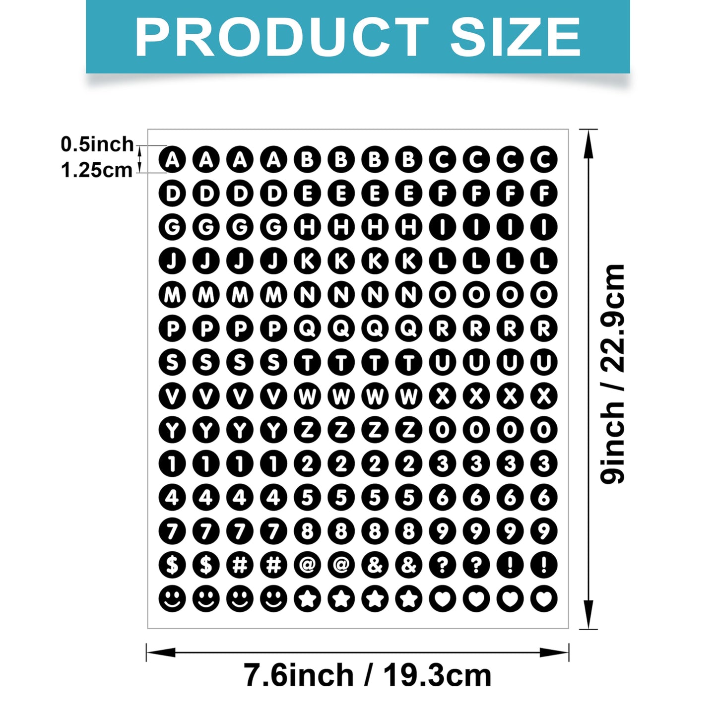 1680 Pieces 0.5 Inch Circle-Backed Letter Stickers, 10 Sheets Alphabet and Number Stickers with Cute Designs, Vinyl Stickers for DIY Cards, Item Labeling, Bullet Journaling, Scrapbooking - Black