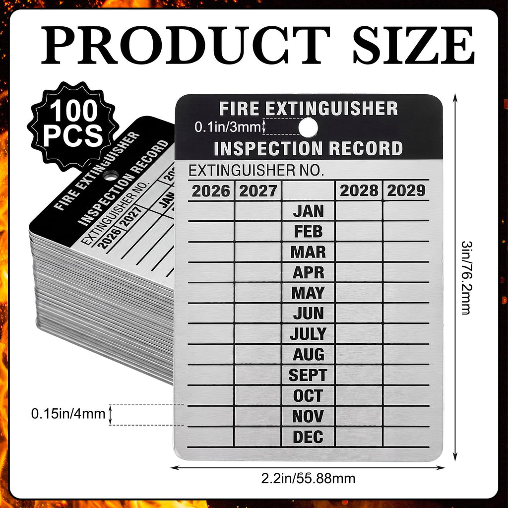 100 Pack Aluminum Fire Extinguisher Tags Monthly Inspection, 2027-2030 100