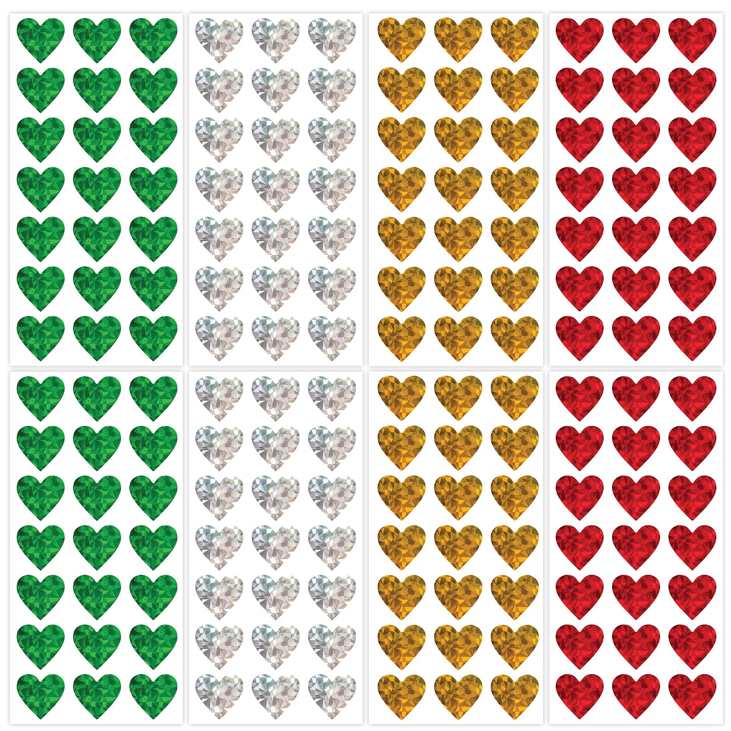 easykart labels 2100 Heart Stickers with Glitter Holographic Gravel Pattern Red, Green,Silver & Gold Sparkling Adhesive Heart Sticker Labels, Love Stickers
