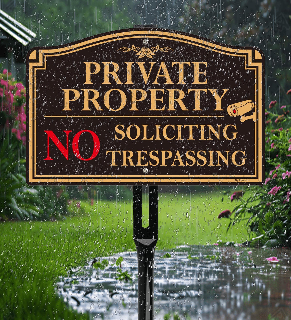 2Pack Private Property No Trespassing Sign with 36" Tall Metal Stake, 12" x 8" No Soliciting Sign Aluminum, Easy Installation, Rust-Free& Fade Resistant 12X8" +36" Stake