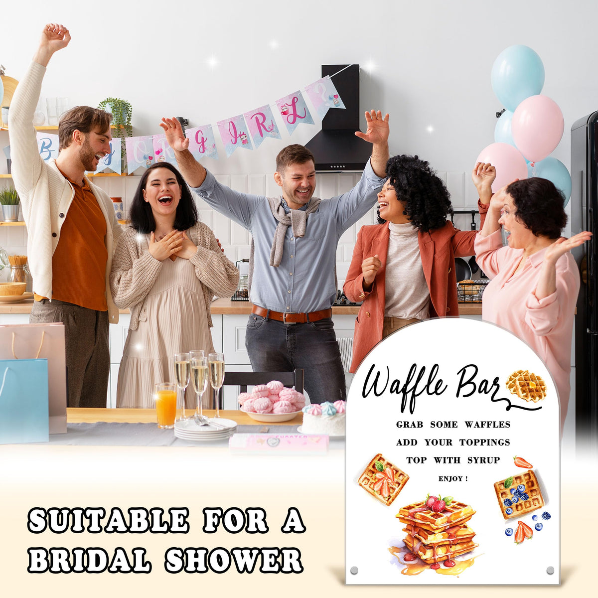 Waffle Bar Sign, Acrylic Signs for Baby Shower Gender Reveal Bridal Shower Wedding Birthday Party, Dessert Bar Sign Reception Supplies dark brown