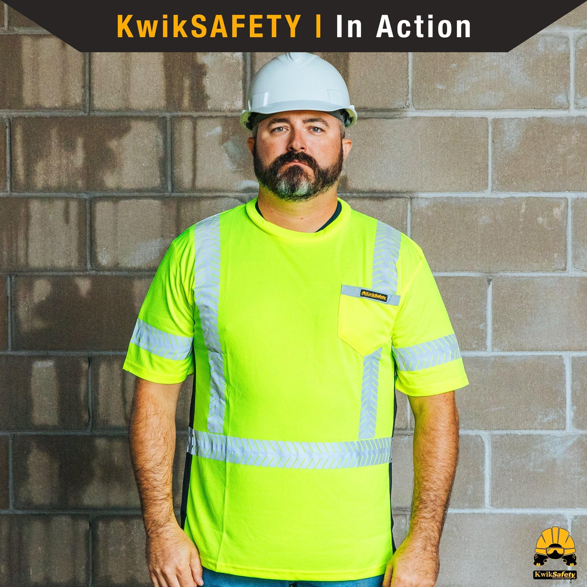 KwikSafety - Charlotte, NC - Renaissance Man Short Sleeve Safety Shirt [Reflective Fishbone Tape] Class 2 ANSI OSHA Medium Fishbone Tape | Yellow