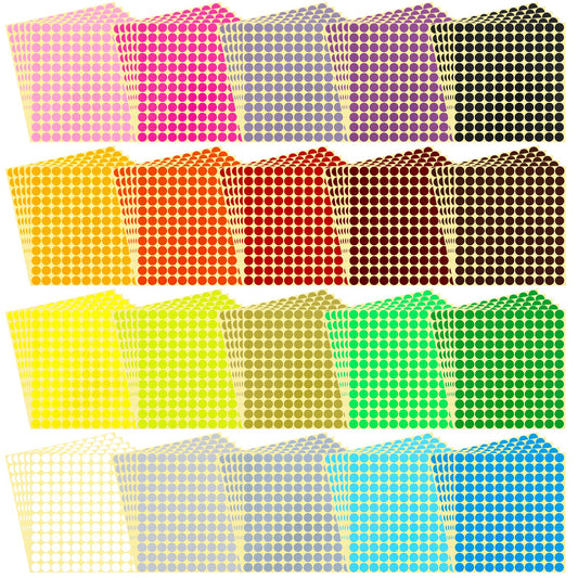 13200 PCS 1/2 Inch Round Colored Dot Stickers, 20 Colors Mixed, Round Colored Sticker Dots, Sticker Dots, Colored Sticker Dots, Solid Color Sticker Dots for Coloring Marking Finishing