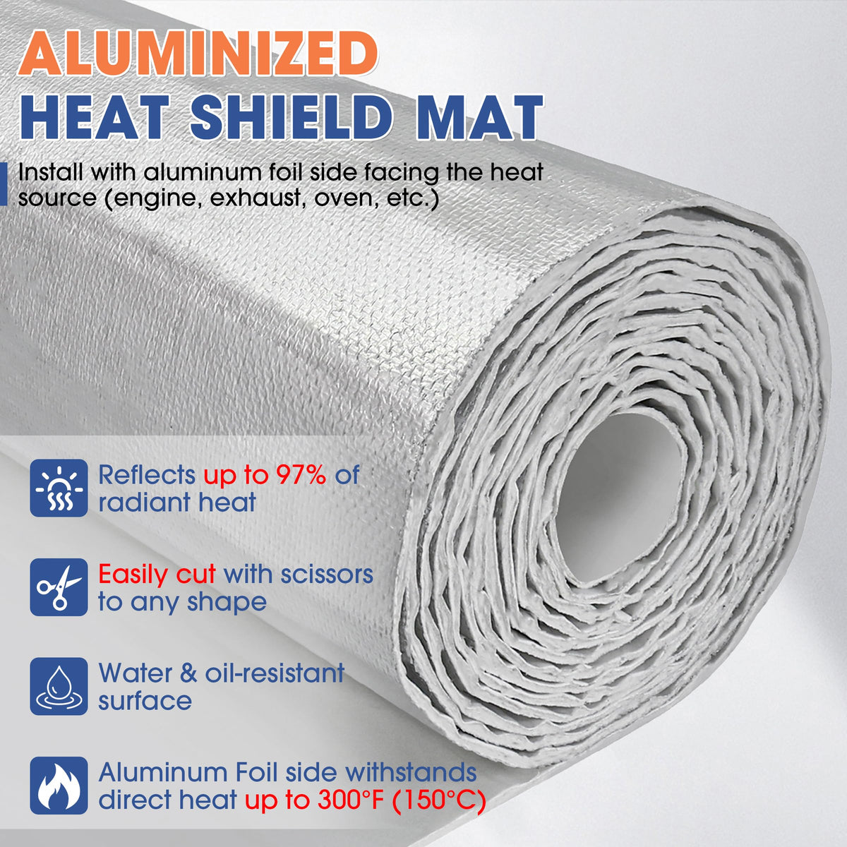 Automotive High Temperature Resistant Heat Shield Mat Aluminum Foil Ceramic Fiber Material Up to 2280℉ for Thermal Protection(Self Adhesive-1/8" X 15" X 24") 1/8" X 15" X 24”