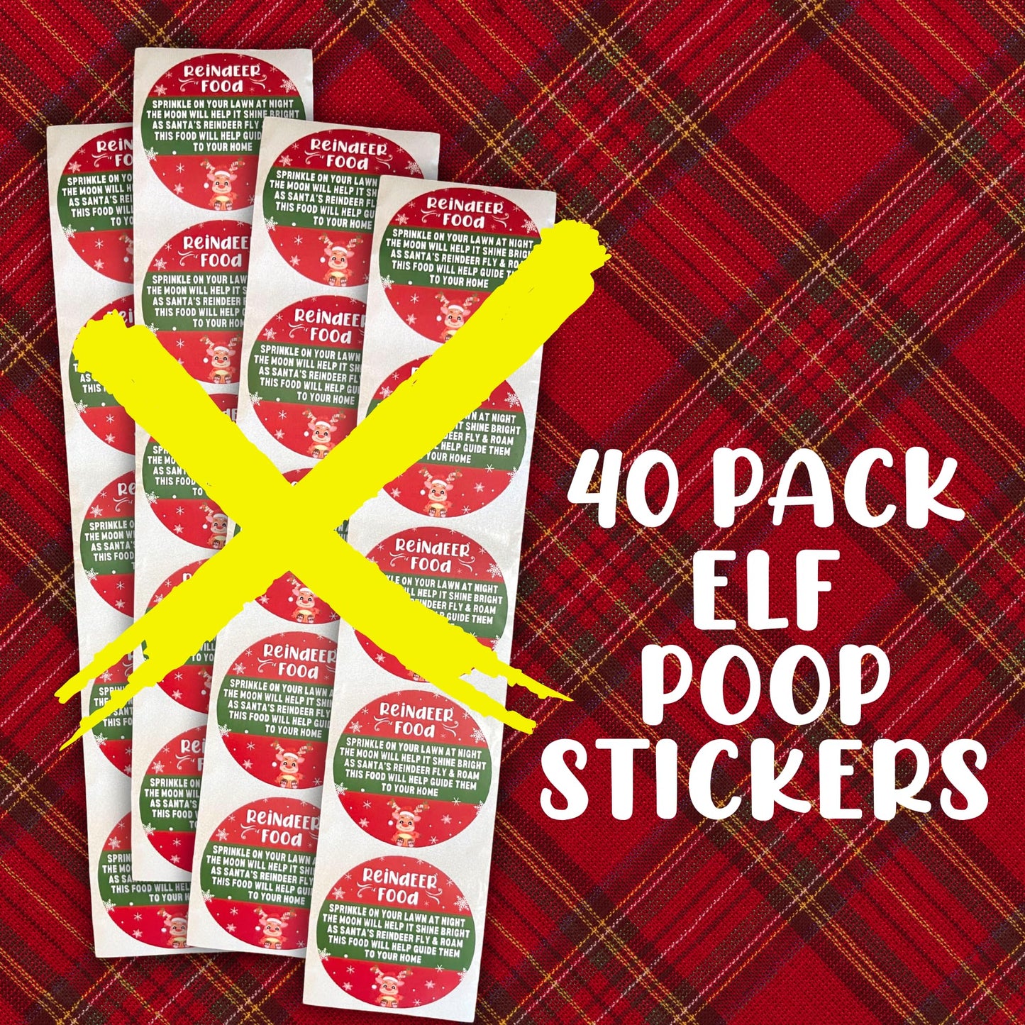 Elf Poop Christmas Chocolate Chips in a Bag Gag Gift Sticker Labels | 40 pk 2” Circle Stocking Stuffer Candy Grouch Pills Magical Reindeer Food Sack
