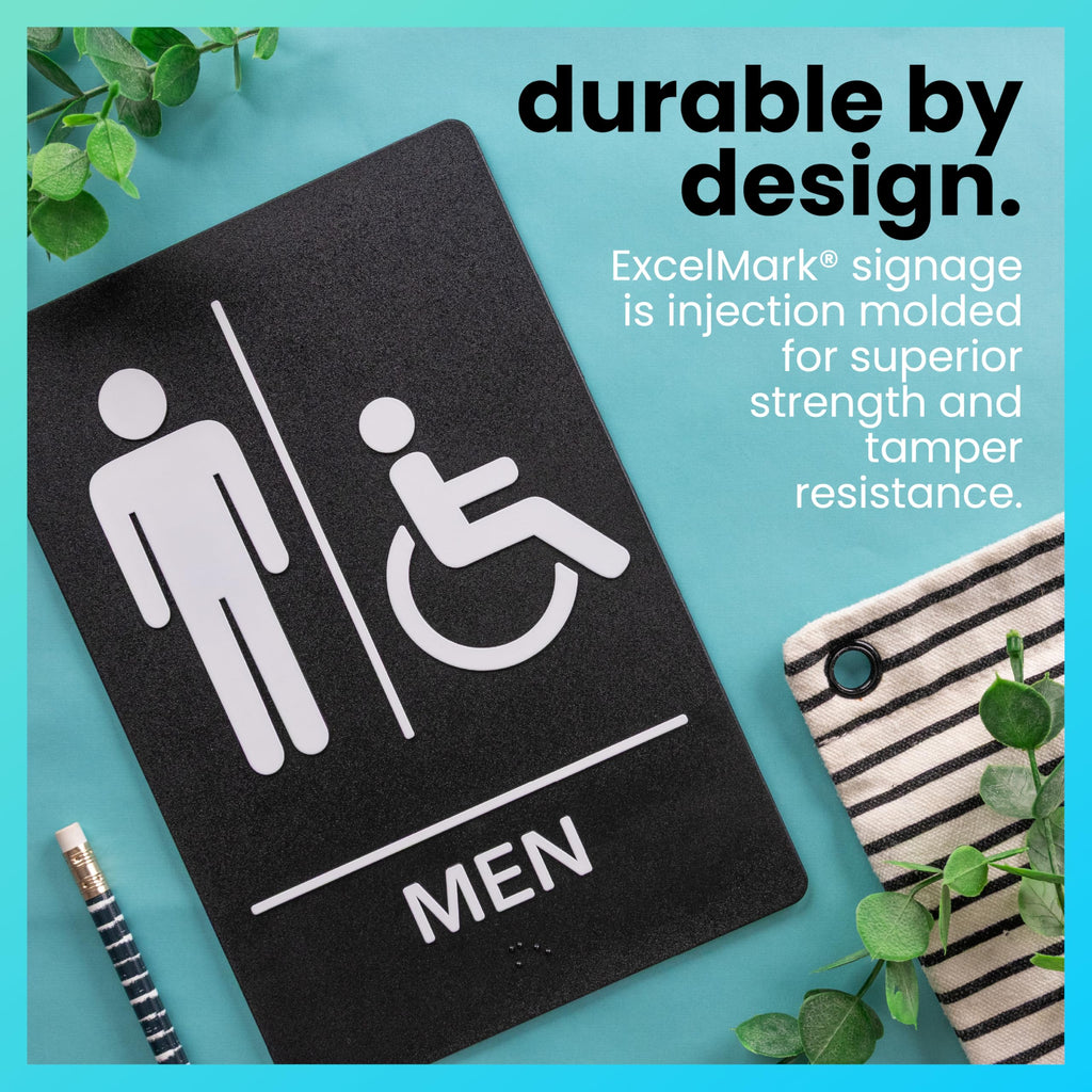 ExcelMark Restroom Sign for Business - ADA Compliant Braille Bathroom Sign with Double Sided Tape to Secure Perfectly in Less Than a Minute - Size 9 x 6 Inch (Men's & Women's Handicap Set) Men's & Women's Handicap Set