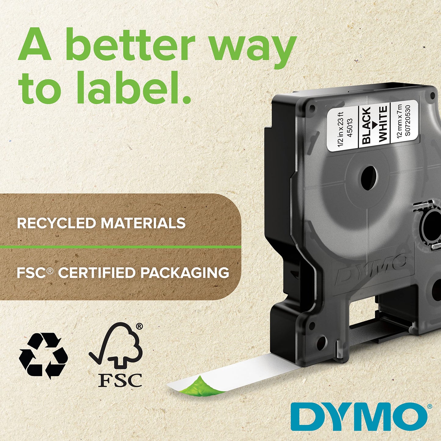 DYMO Rhino Industrial Flexible Nylon Labels, 3/4" x 11.5', Black Print on White Tape 3/4" (19MM) Black on White