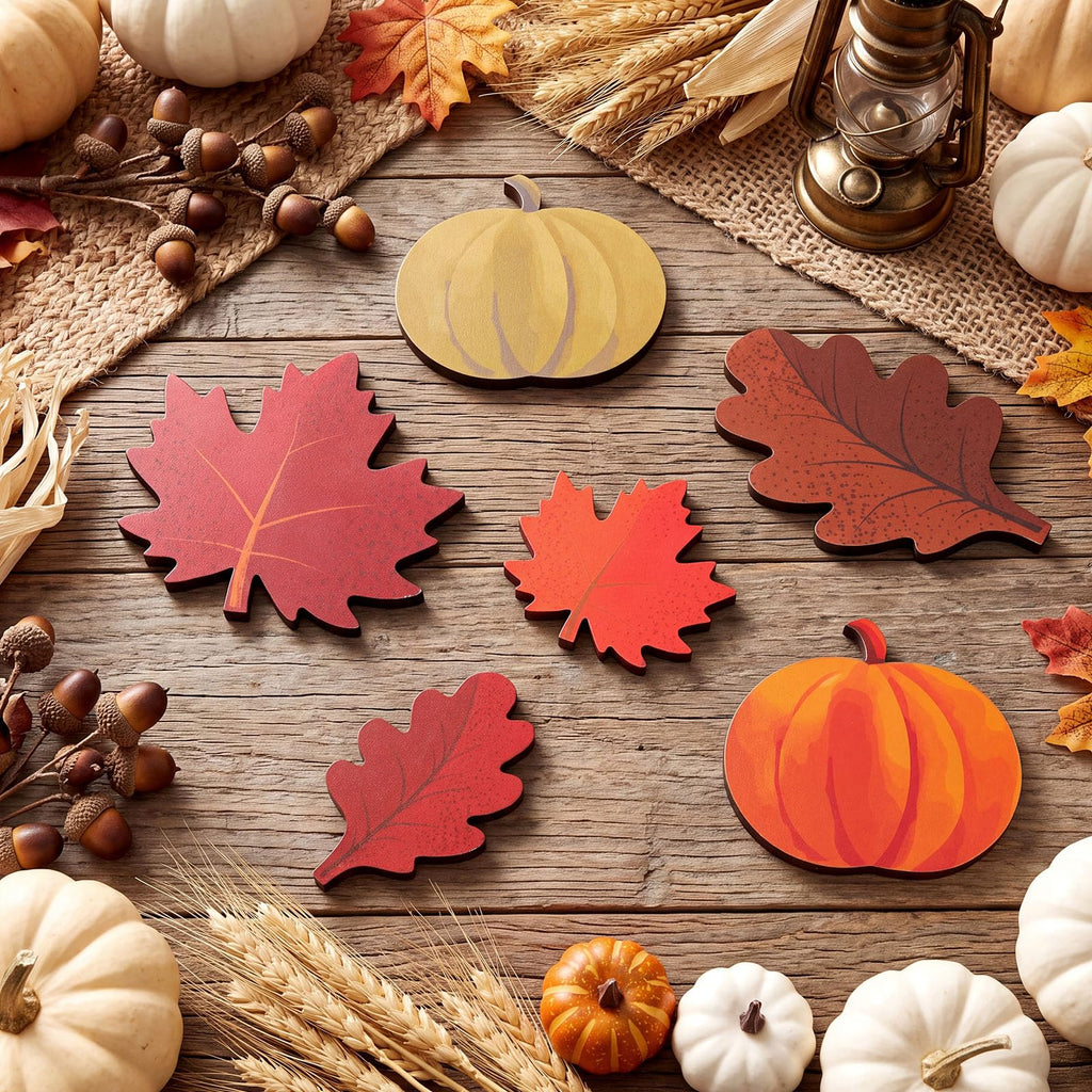 Yookeer 12pcs Fall Tiered Tray Decor Wooden Pumpkin Maple Oak Leaves 12