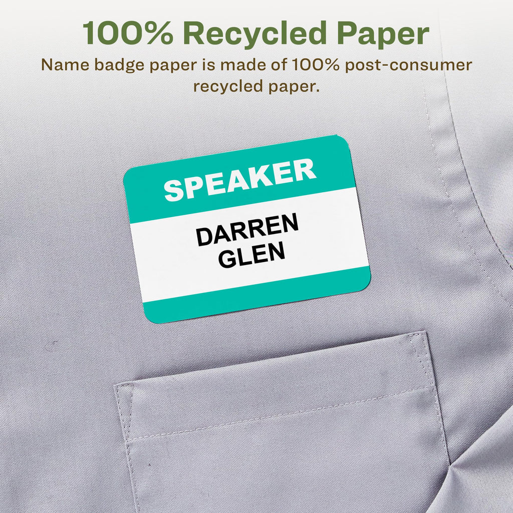 Avery® EcoFriendly Recycled Name Tags, 2-1/3" x 3-3/8", White, Removable Adhesive, 160 Printable Name Badges (42395) 2-1/3" x 3-3/8" 160 badges