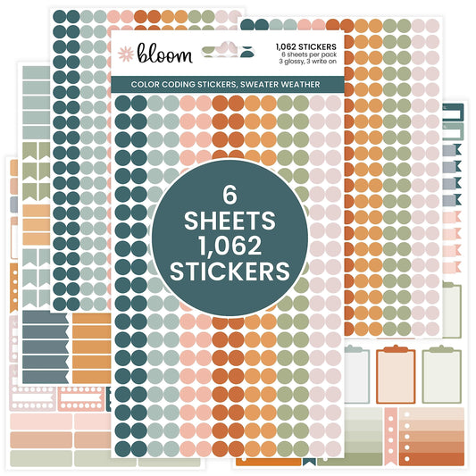 bloom daily planners Color Coding Planner Stickers - Muted Neutrals 1/4" Minimalist Dot Labels - Six Sheets, 1000+ Stickers Per Pack! - Sweater Weather