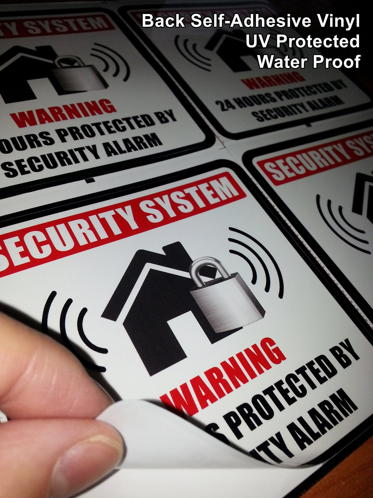 Outdoor/Indoor (4 Pack) 4" X 4" Home Business Security Burglar Alarm System Window Door Warning Sign Vinyl Label Sticker Decals - Back Self Adhesive Vinyl
