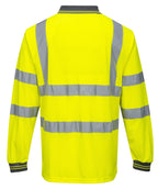 Portwest Hi-Vis Polo ShirtL/S Viz Visibility Reflective Safety Work Wear Top ANSI 3, Yellow, Large