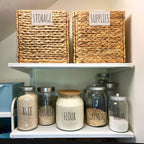 Hygge & Sage: Metal Non-Slip Basket Labels Clip On for Storage Bins, or Wire Racks | Includes 8 Labels, 8 Non-Slip Pads, and 1 Free Marker (Cream) Cream