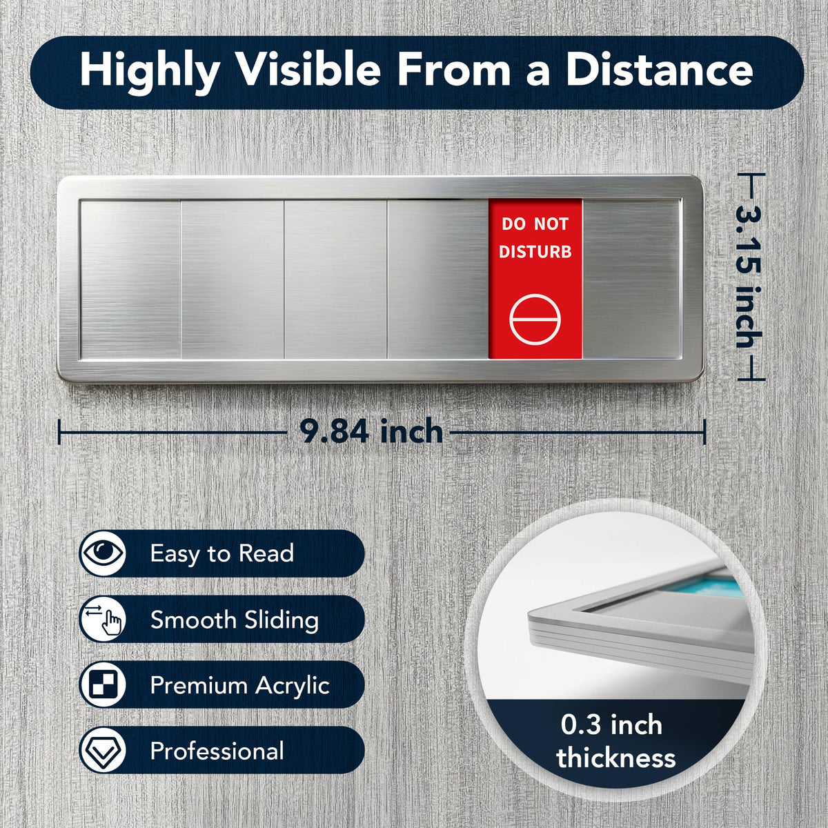 Office Door Sign with 6-Zone Sliding Design, 13 Interchangeable Status Options, Do Not Disturb, Please Knock, In A Meeting, Out Of Office, Back Soon, Custom Privacy Door Slider for Office, Meeting & Conference Room (Brushed Silver) - Patent Pending