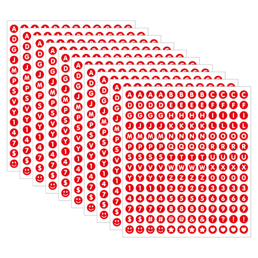 1680 Pieces 0.5 Inch Circle-Backed Letter Stickers, 10 Sheets Alphabet and Number Stickers with Cute Designs, Vinyl Stickers for DIY Cards, Item Labeling, Bullet Journaling, Scrapbooking - Red