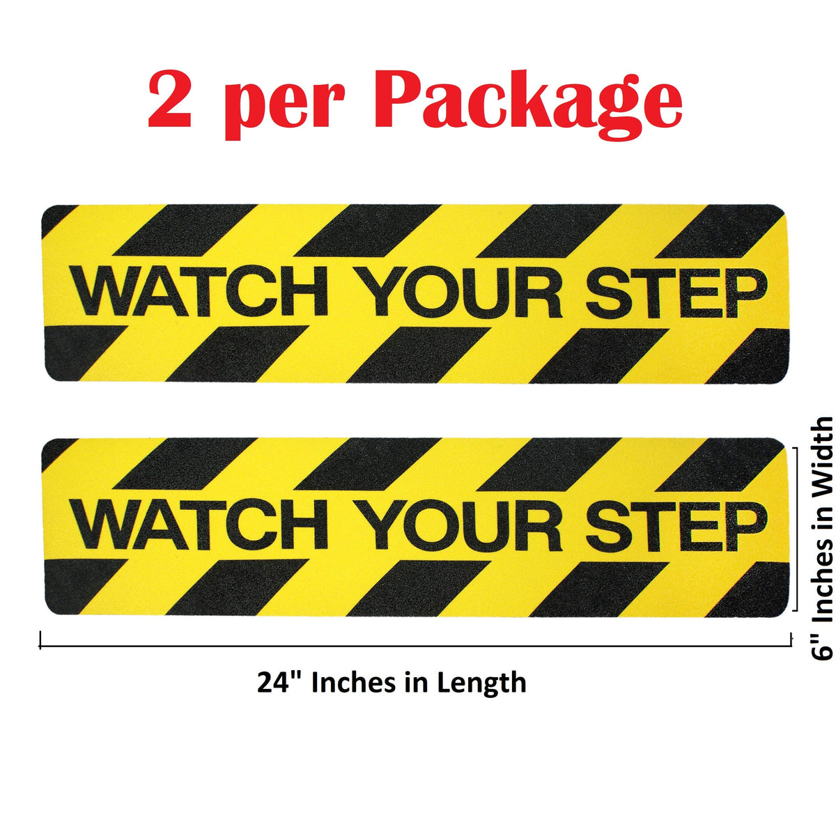 RedCat's Watch Your Step Sign - 2 Pack Anti-Slip Safety Flooring Sticker - Signs for Floor - Caution Floor Tape for Workplace, Home, Public Places - 6" X 24" Commerical Self-Adhesive Black/Yellow