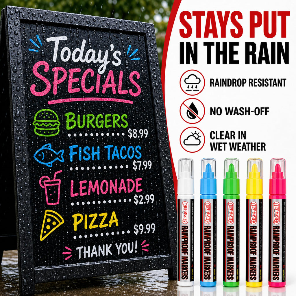 Chef Master Waterproof Markers, 5 Vibrant Colors, No Smudge, Rainproof