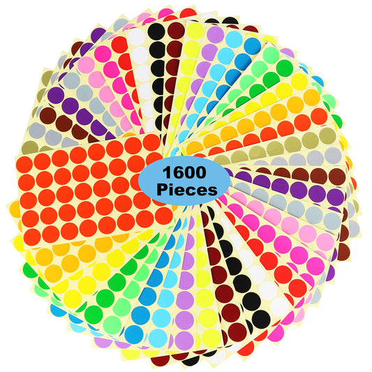 1600 Dots 1" Round Color Coding Labels Circle Dot Stickers,20 Colors Neon Color Coded Stickers Color-Coding Labels Label Circle Stickers,Write for Office, Classroom.