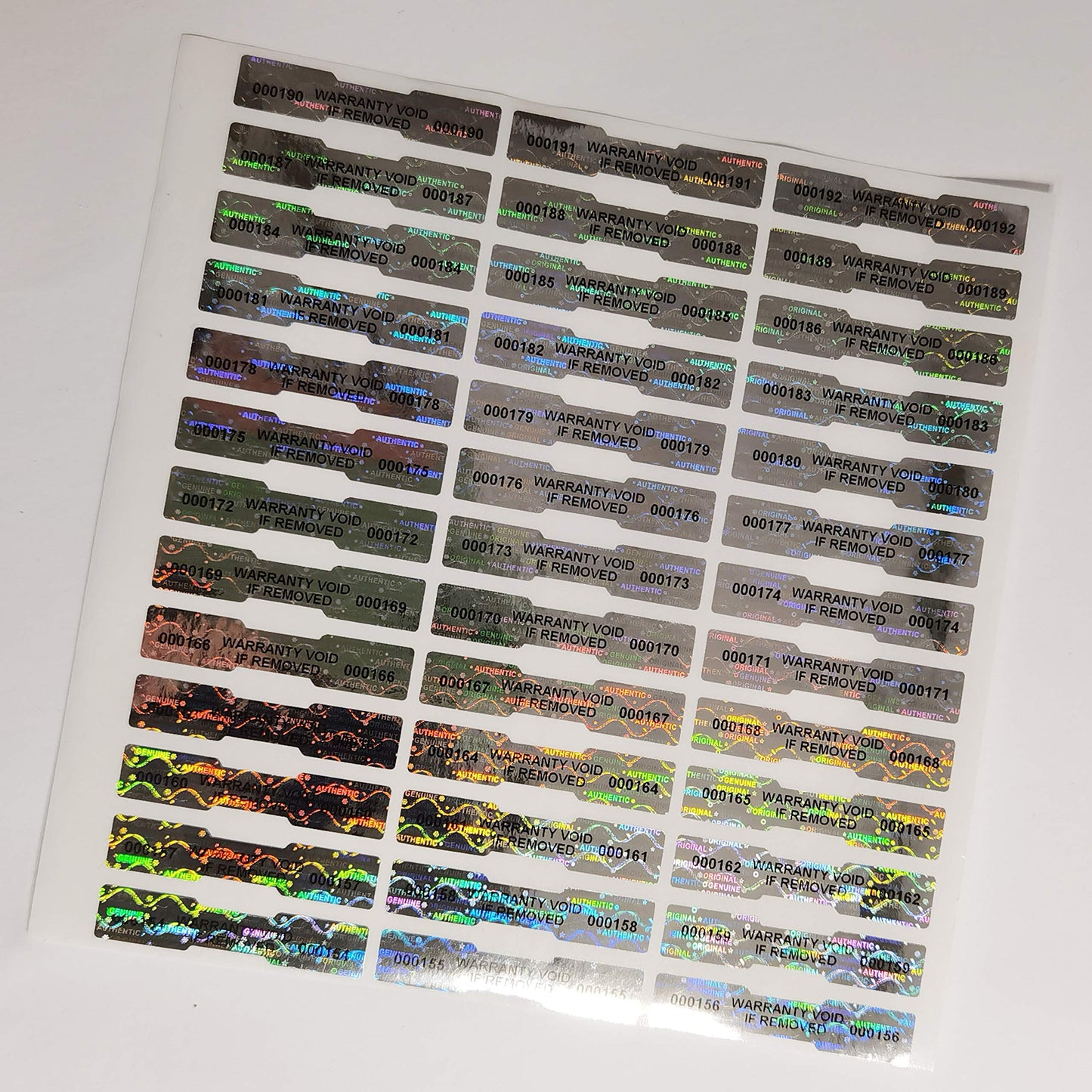 540 Pcs 1.968x0.39 inch Silver High Security Tamper Evident Seal Warranty Void Dogbone Original Genuine Authentic Hologram Labels/Stickers w/ Unique Sequential Serial Numbering Tamper Proof Stickers