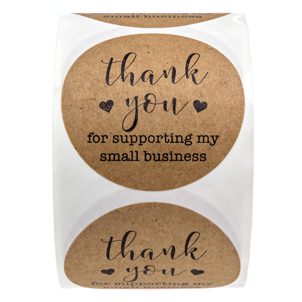 2" Round Kraft Thank You for Supporting My Small Business Stickers / 500 Brown Kraft Customer Appreciation Labels/Natural Kraft Small Business Envelope Seals/Made in The USA 2” Black Ink
