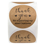 2" Round Kraft Thank You for Supporting My Small Business Stickers / 500 Brown Kraft Customer Appreciation Labels/Natural Kraft Small Business Envelope Seals/Made in The USA 2” Black Ink