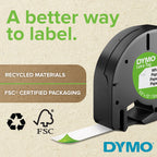DYMO Authentic LT Plastic Labeling Tape for LetraTag Label Makers, 1/2" (12mm), Black Print On White Tape, 6-Pack Plastic Black on White Powder Coated 6 Count (6 Packs of 1)