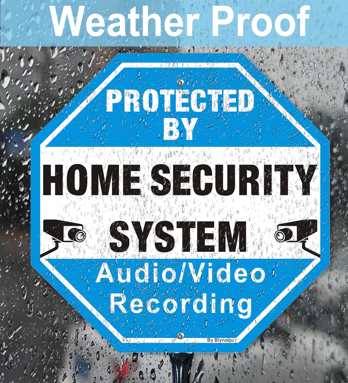 2 Pack Protected By Home Security System Signs for Yard, 12" x 12" Aluminum Sign with 36" Metal Stakes, Audio Video Recording Warning Sign, Reflective Aluminum 2Pack with Black Stake