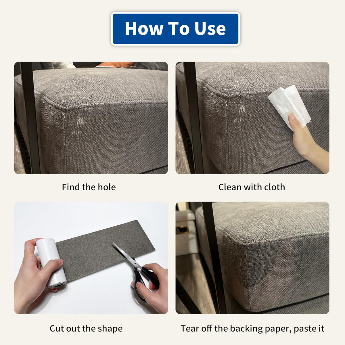 KING MOUNTAIN Linen Repair Patches, Self-Adhesive Fabric Patches, 4 X 63 inch Extra Size, Multi Color, Can be Used for Sofa Repair (Light Grey 2.0) 4" Wx 63"L Light Grey 2.0