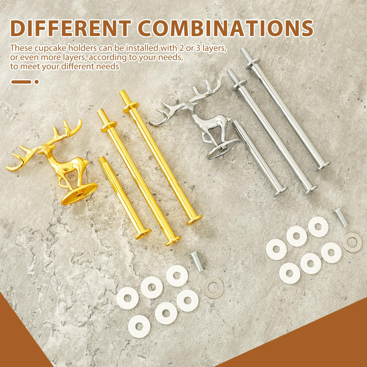 4 Groups Cake Stand Hardware Kits, Zinc Alloy Deer Style Cake Plate Stand, Fitting Smooth Surface Cupcake Holder Hardware Handle for Tea Party