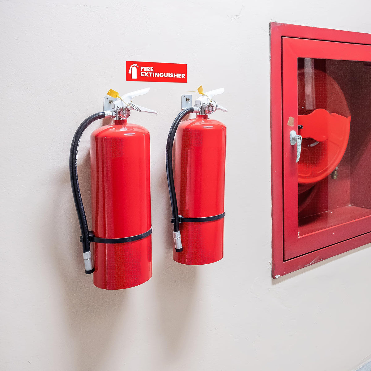 Fire Extinguisher Sticker for Business - Office, Commercial, Landlord (Short Term Rental) - High Visibility Fire Extinguisher Sign for Safety and Compliance. Size 6" x 2", 20 Labels Red