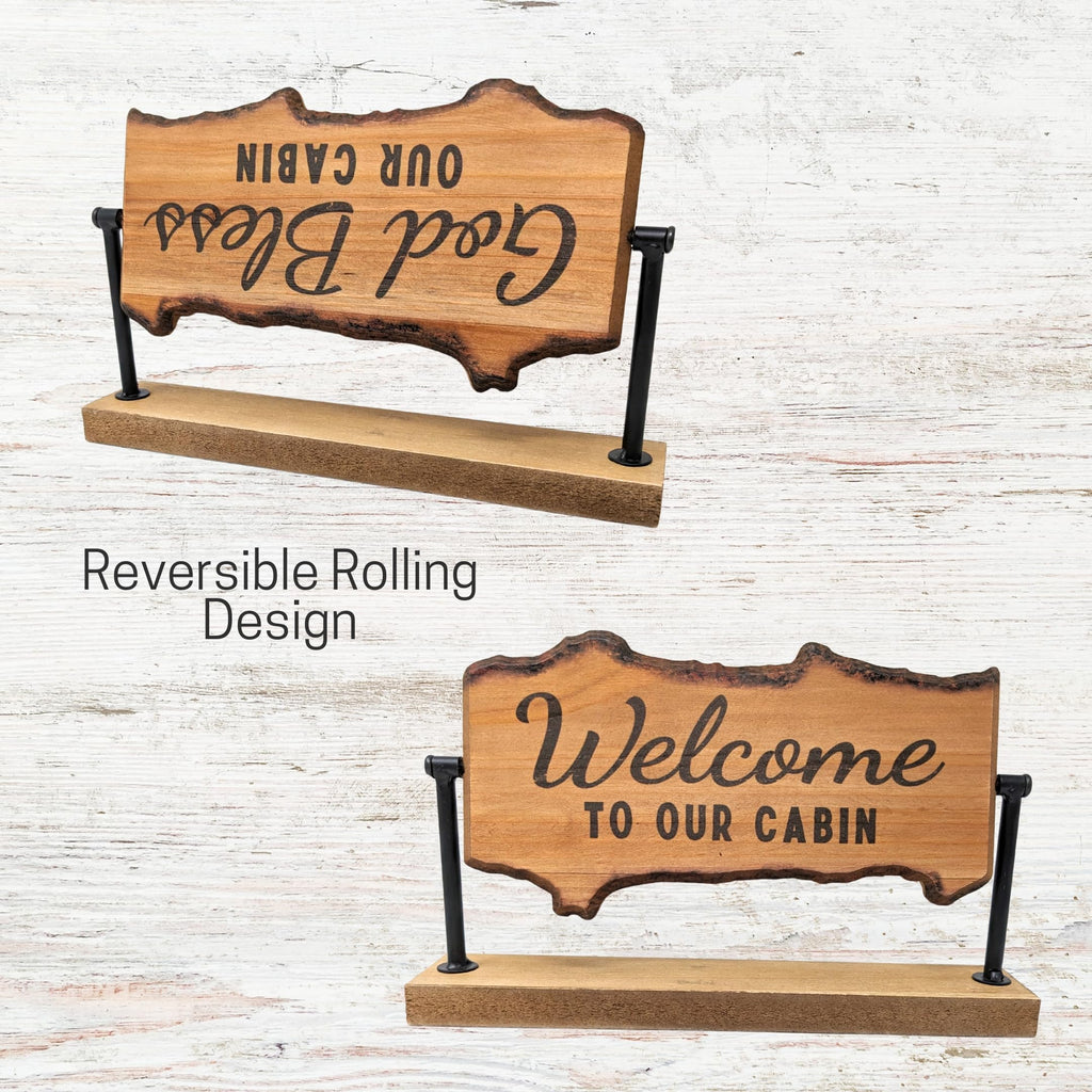 Rustic Cabin Wood Table Roller with Reversible Signs