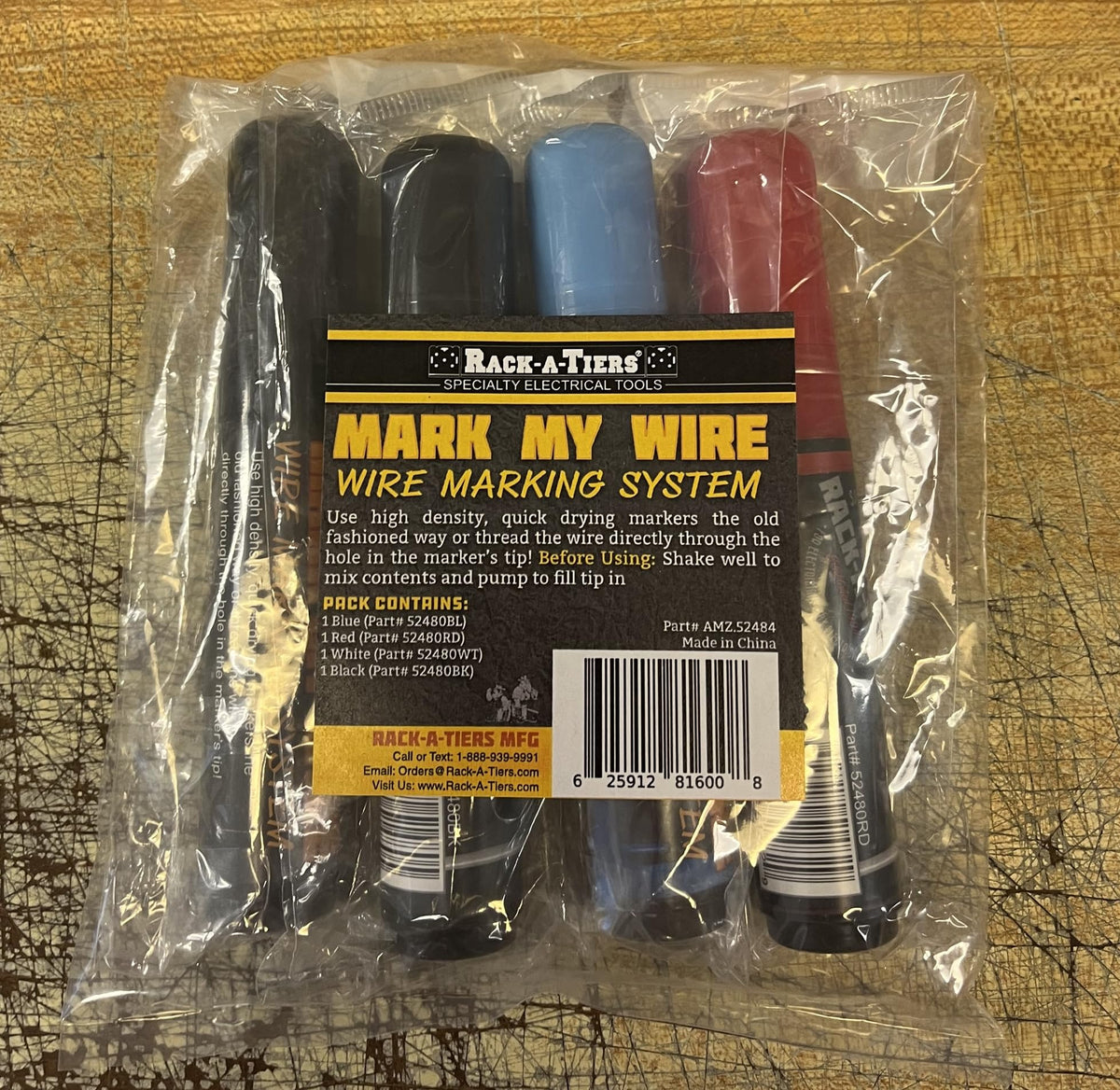 Rack-A-Tiers Mark My Wire - 4 Pack (Black, Blue, Red & White - 1 Each), Wire Marker, Wire Phase Marker, Electrical Marker (52484) Multicolor