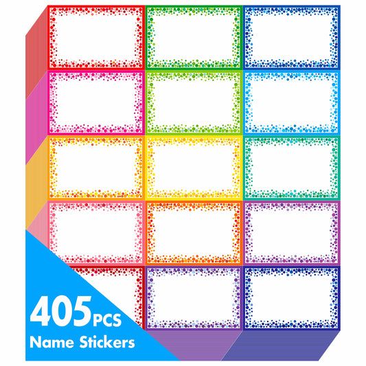 405pcs Name tag Labels, Colorful Name Badge with Permanent Adhesive Writable Name Tag Stickers for School Office Home (Each Measures 3" x 2") Confetti