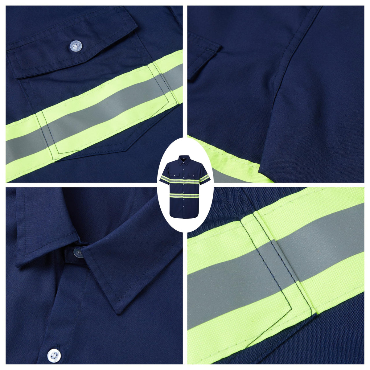Ousafeve Class 3 Hi Vis Button Up Safety Work Shirts for Men Reflective Medium Navy_short