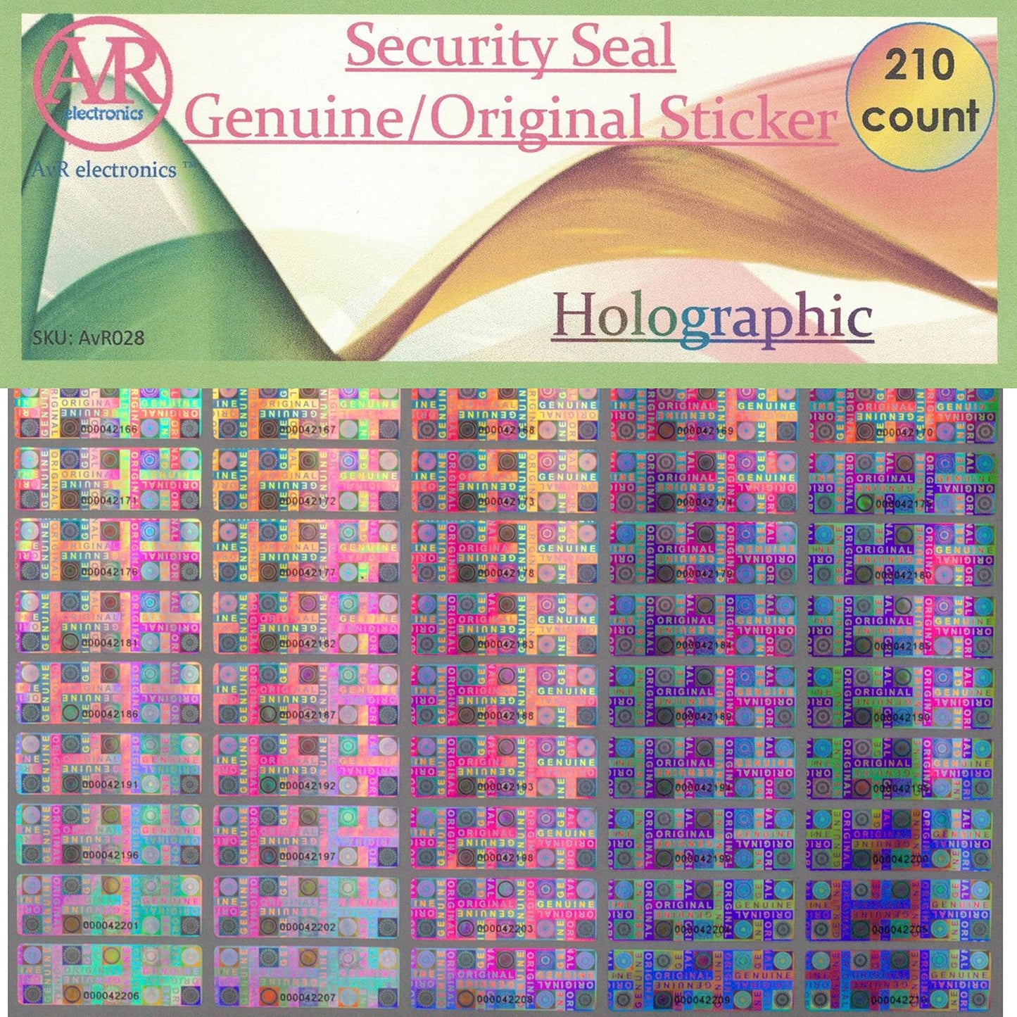 210 Tamper Proof Stickers, Tamper Evident Stickers. Genuine Original Holographic Security Seal, Tamper Resistant Hologram Foil Tape Feature with Serial Numbers. Strong Adhesive. (210 Stickers) 210 Stickers