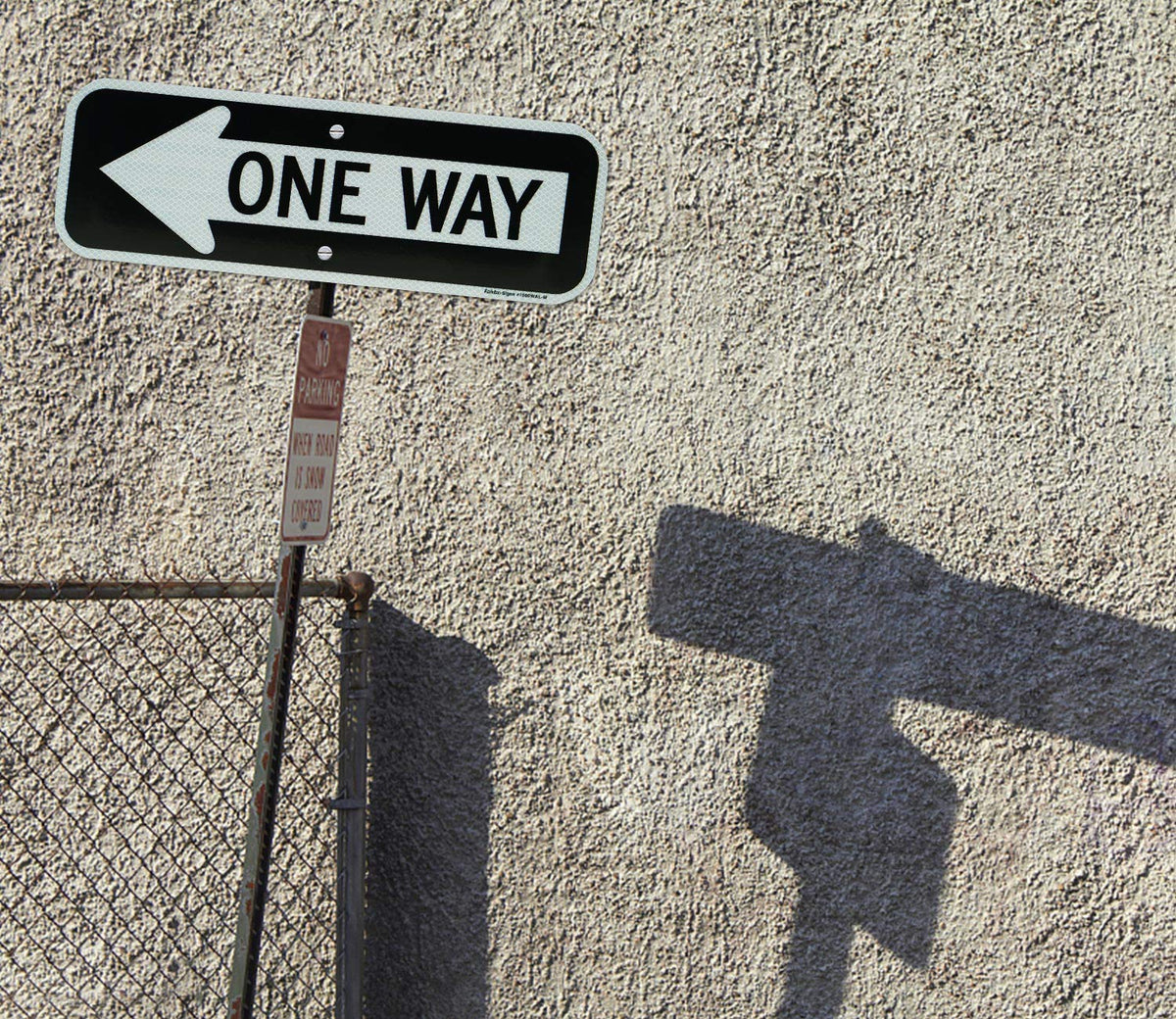 One Way Sign with Left Arrow, 18x6 Inches Engineer Grade Reflective Rust Free Aluminum,Weather/Fade Resistant,UV Protected,Easy to Mount,Indoor/Outdoor Use 1 Pack-One Way Sign with Left Arrow -White and black