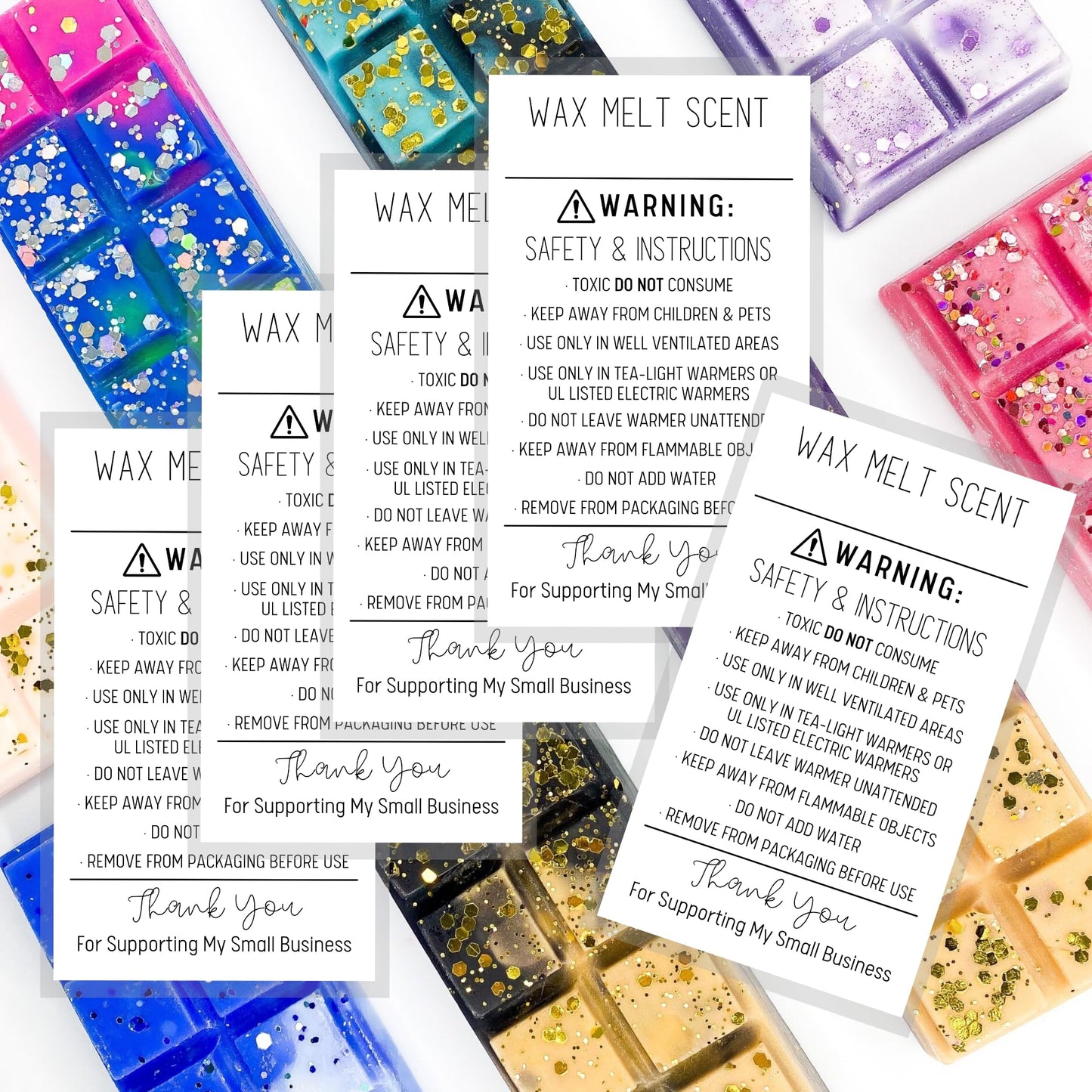 Wax Melt Scent Instruction Card Stickers 250 Pieces/roll 2 x 3.5” DIY Warning Labels Safety and Instructions Minimalist White