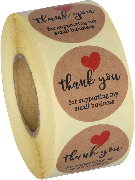 Sweetzer & Orange Thank You for Supporting My Small Business Stickers | Roll of 500 Kraft Stickers | Labels & Mailing Supplies for Small Business Boutique Bags & Merchandise Bags